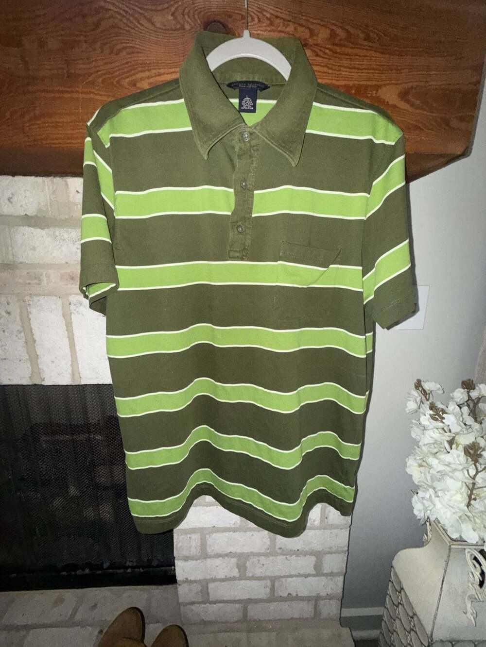Banana Republic Green Striped Pima Cotton Polo Shirt with Pocket Men's Large
